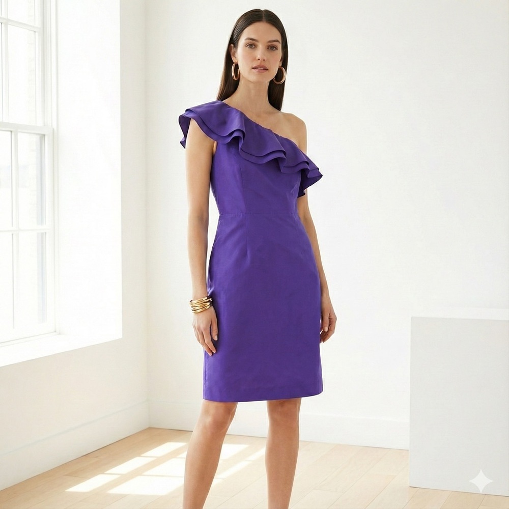 J. Crew purple one shoulder ruffle sheath dress - size 4 (Small)
